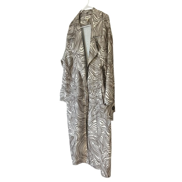 Open Edit Brown and Cream Patterned Trench Coat Lagenlook Artsy - Picture 2 of 12